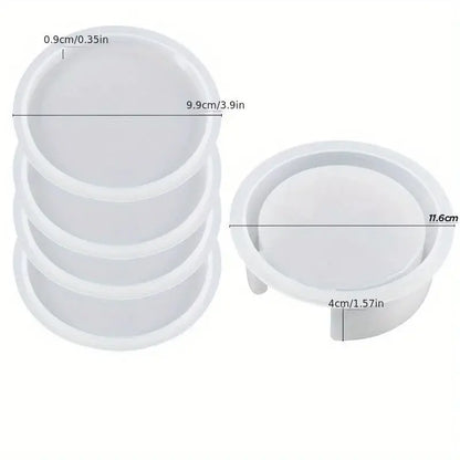 Coaster Resin Molds Set Include 1pc Coaster Storage Box Mold, 4Pcs Silicone Resin Coaster Mold for Epoxy Resin