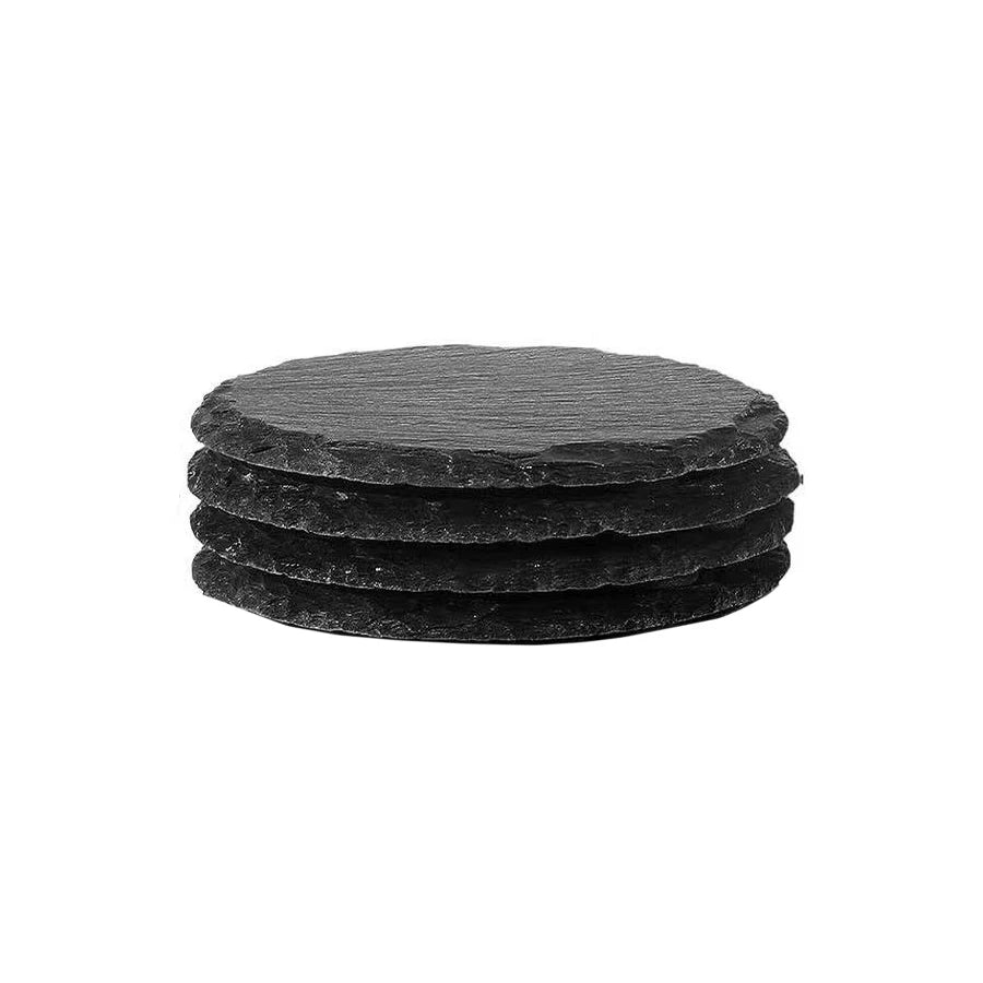 Natural Slate Coasters, Slate Drink Coasters, Square Drink Coasters, Round Black Stone Coasters, for Home, Cafe Decor.