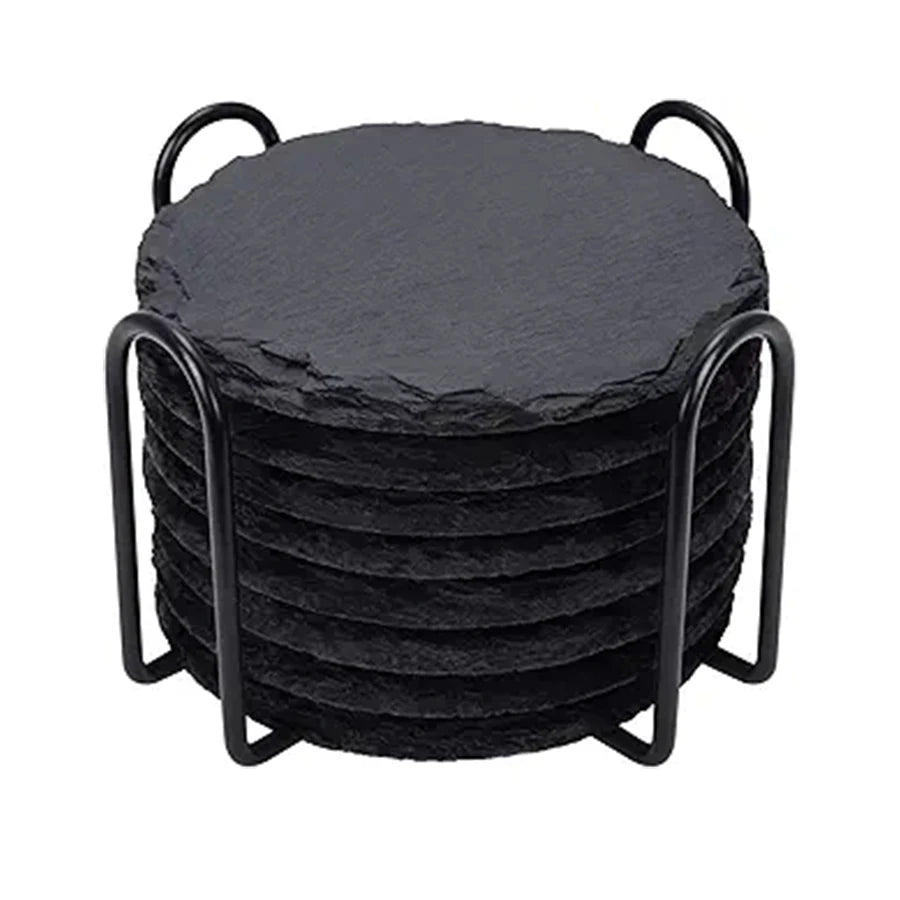 Natural Slate Coasters, Slate Drink Coasters, Square Drink Coasters, Round Black Stone Coasters, for Home, Cafe Decor.