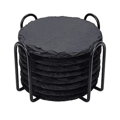 Natural Slate Coasters, Slate Drink Coasters, Square Drink Coasters, Round Black Stone Coasters, for Home, Cafe Decor.