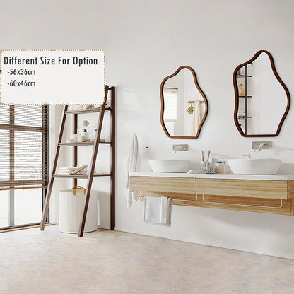 Irregular Wall Mirror Wavy Wooden Framed Modern Bohemian Decorative Mirror for Bathroom Bedroom Living Room Entryway
