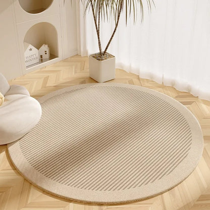 Modern Cream Round Rug with Abstract Black Lines Pattern Minimalist Carpet for Living Room Bedroom Home Decor Non-Slip Floor Mat